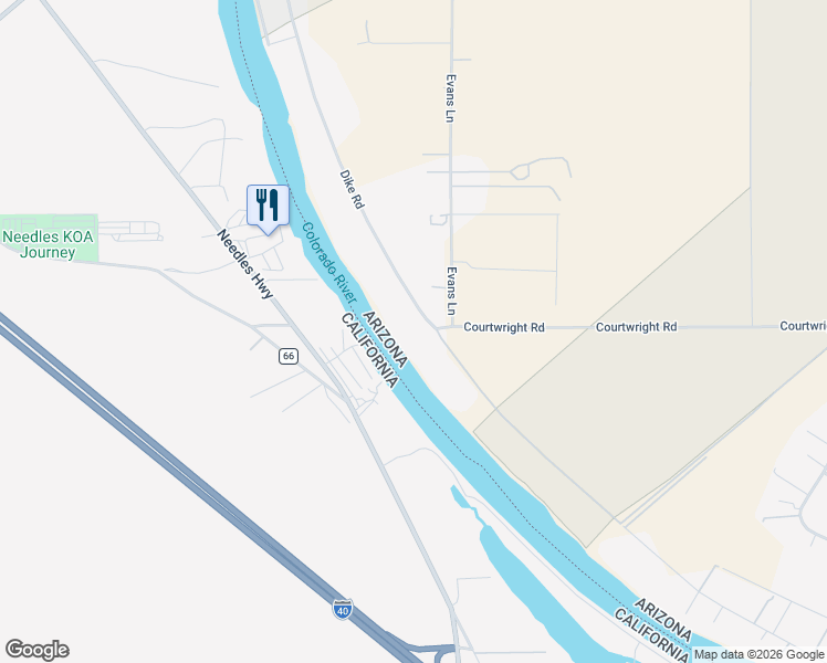 map of restaurants, bars, coffee shops, grocery stores, and more near 10005 Dike Road in Mohave Valley