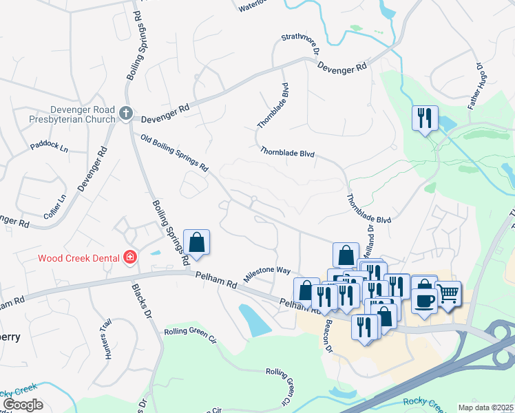 map of restaurants, bars, coffee shops, grocery stores, and more near 107 Castellan Drive in Greer