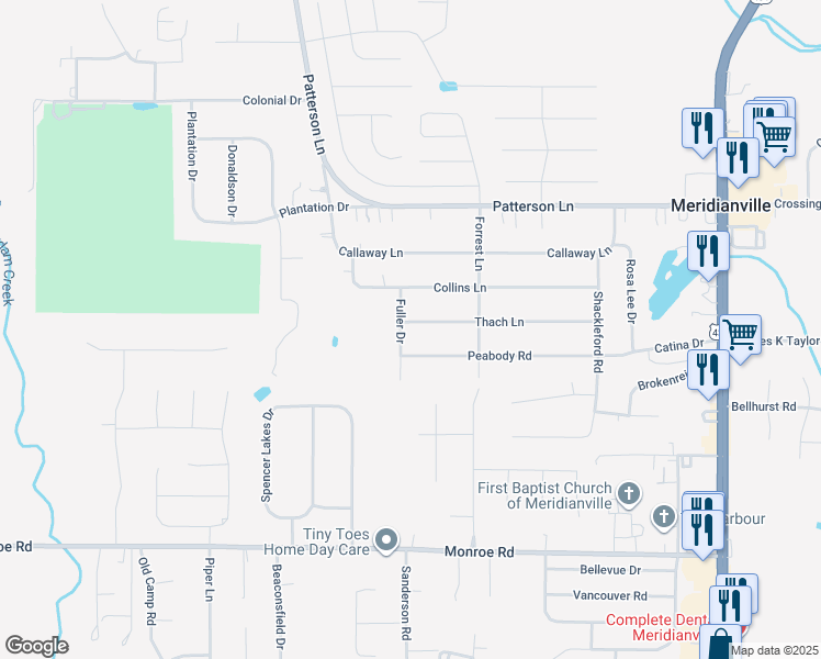 map of restaurants, bars, coffee shops, grocery stores, and more near 112 Thach Lane in Meridianville