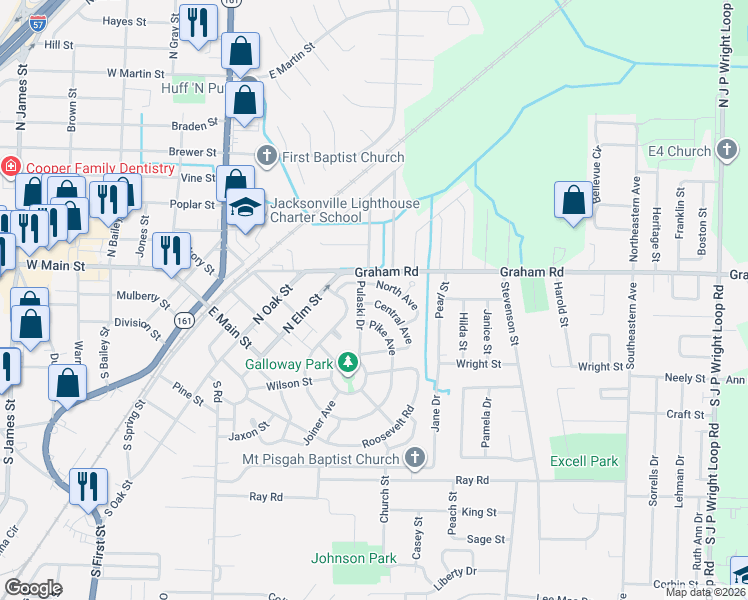map of restaurants, bars, coffee shops, grocery stores, and more near 142 Central Avenue in Jacksonville