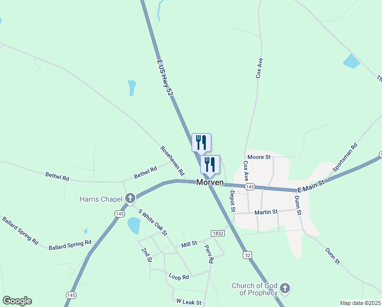 map of restaurants, bars, coffee shops, grocery stores, and more near 7720 U.S. 52 in Morven