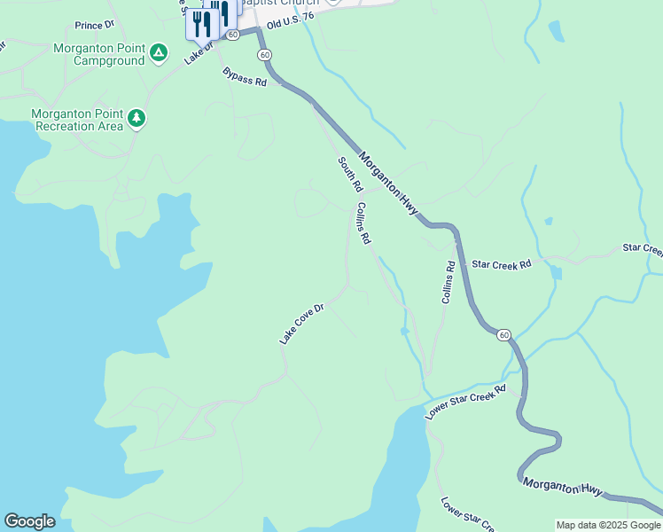 map of restaurants, bars, coffee shops, grocery stores, and more near 156 Lake Cove Drive in Morganton