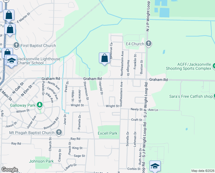 map of restaurants, bars, coffee shops, grocery stores, and more near 1503 Angie Court in Jacksonville