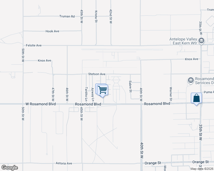 map of restaurants, bars, coffee shops, grocery stores, and more near 3080 Sedona Street in Rosamond