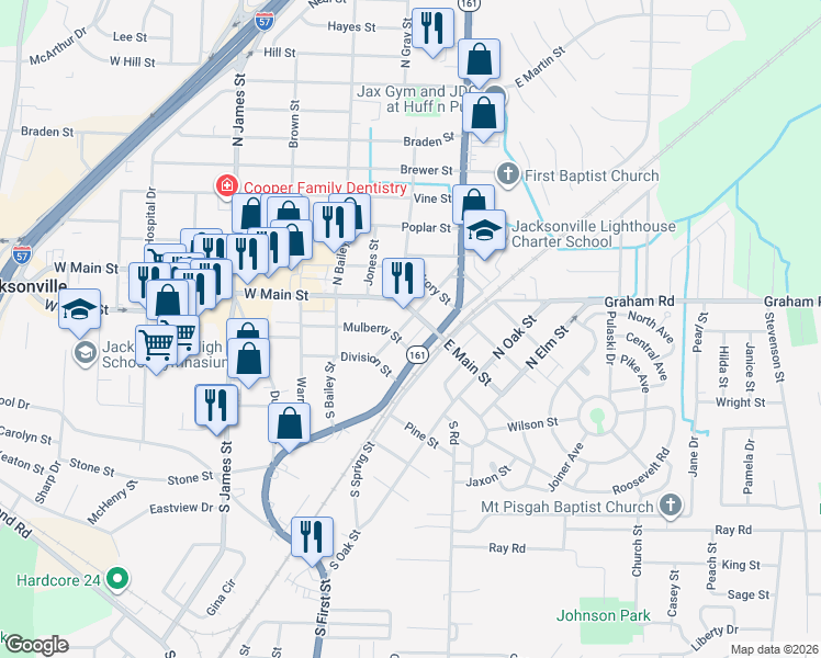 map of restaurants, bars, coffee shops, grocery stores, and more near 147 South 2nd Street in Jacksonville