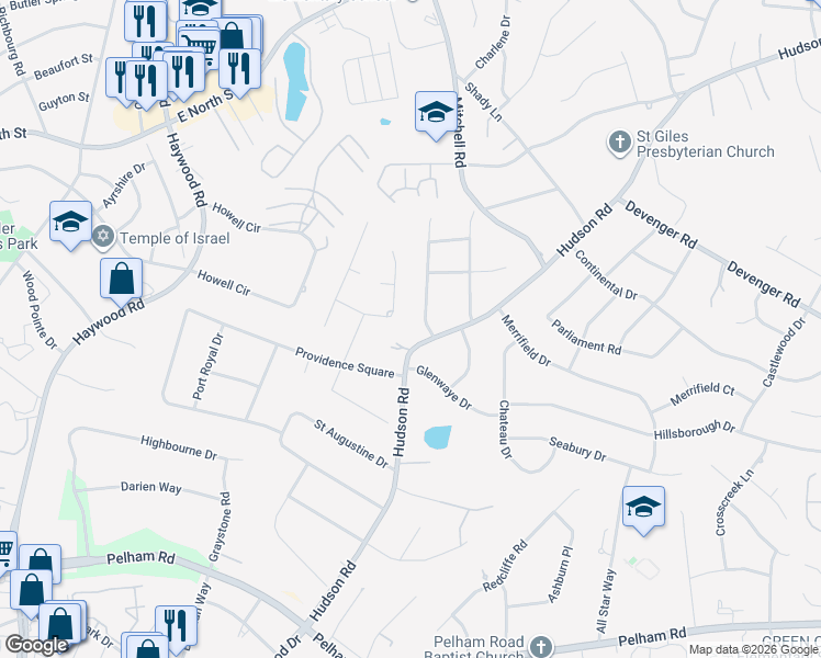 map of restaurants, bars, coffee shops, grocery stores, and more near in Greenville