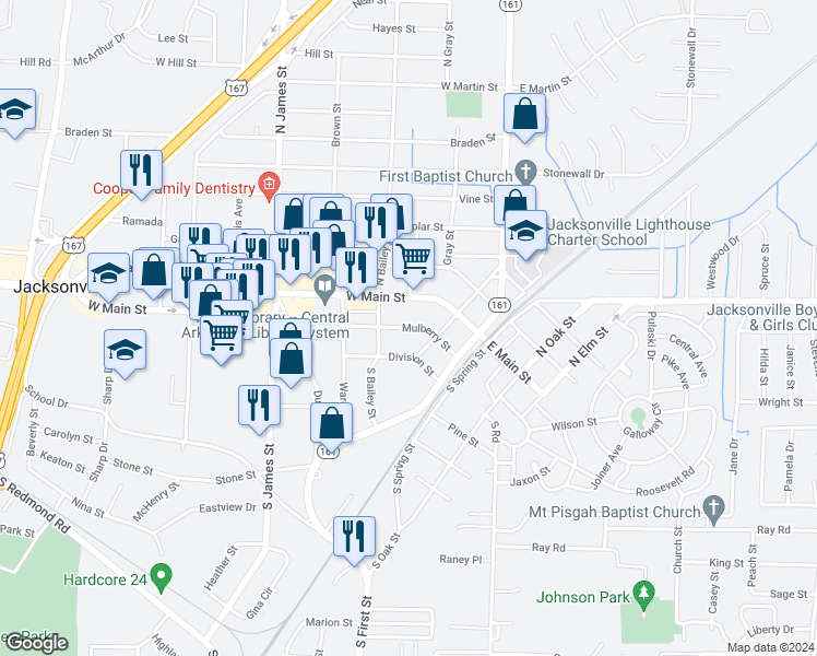 map of restaurants, bars, coffee shops, grocery stores, and more near 405 Mulberry Street in Jacksonville