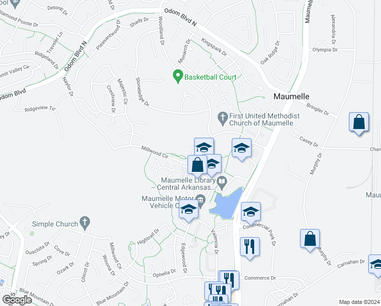 map of restaurants, bars, coffee shops, grocery stores, and more near 113 Highland Point Cove in Maumelle