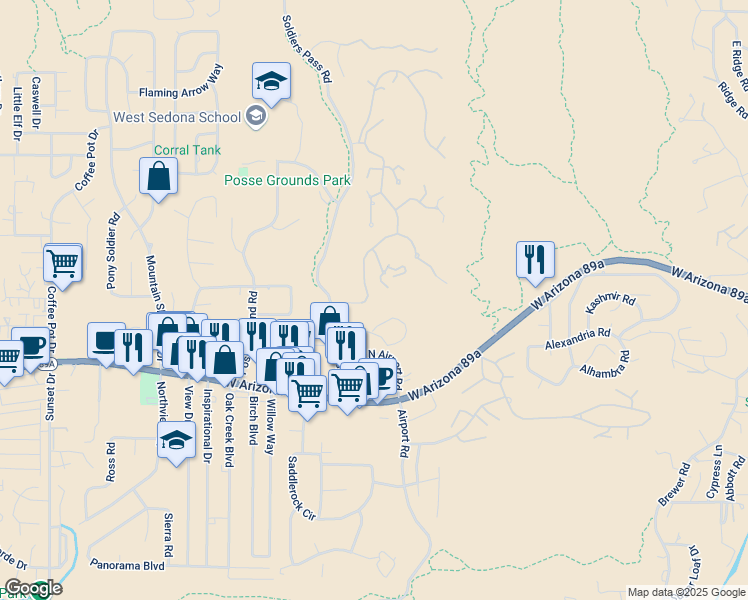 map of restaurants, bars, coffee shops, grocery stores, and more near 202 Calle Diamante in Sedona