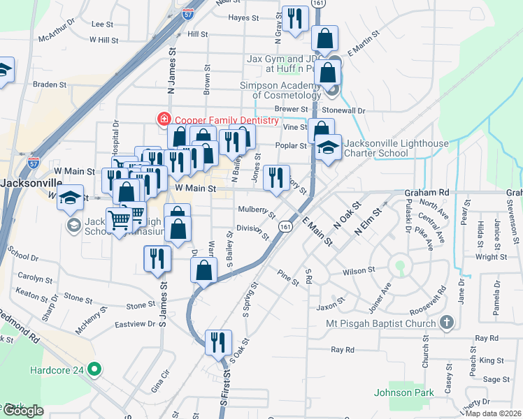map of restaurants, bars, coffee shops, grocery stores, and more near 315 Mulberry Street in Jacksonville