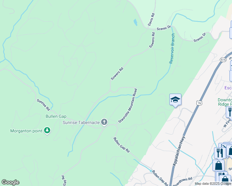 map of restaurants, bars, coffee shops, grocery stores, and more near 40 Staurolite Mountain Road in Fannin County