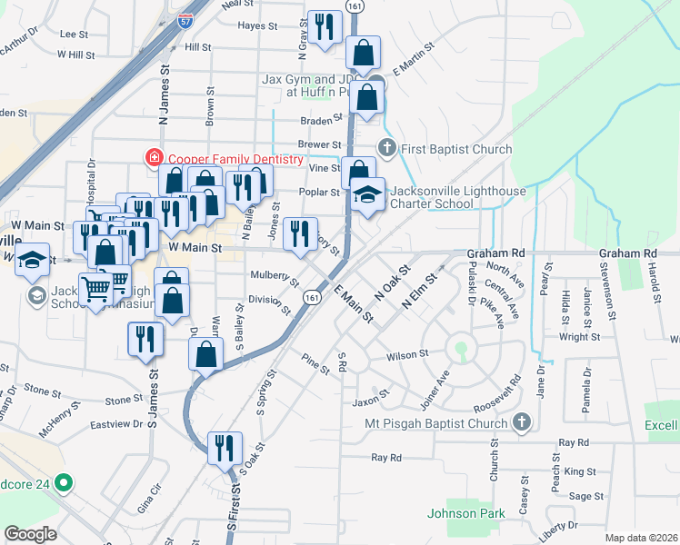 map of restaurants, bars, coffee shops, grocery stores, and more near in Jacksonville