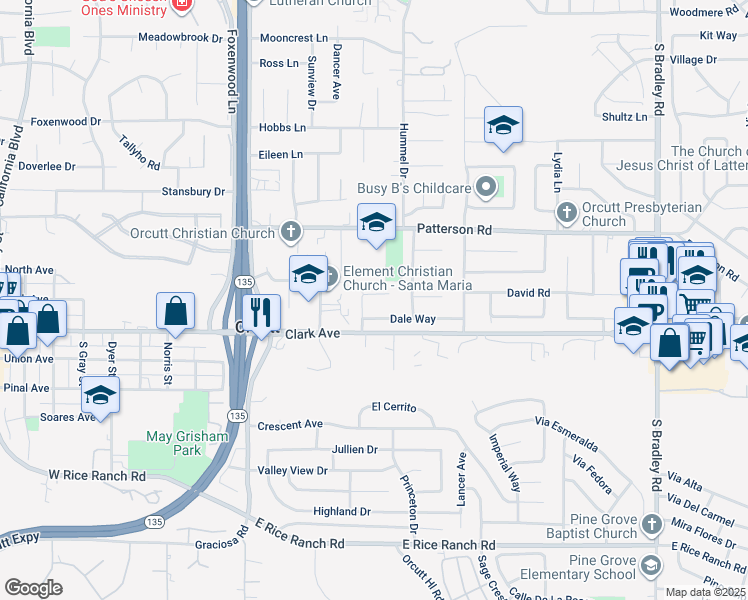 map of restaurants, bars, coffee shops, grocery stores, and more near 4850 Crestwood Court in Orcutt