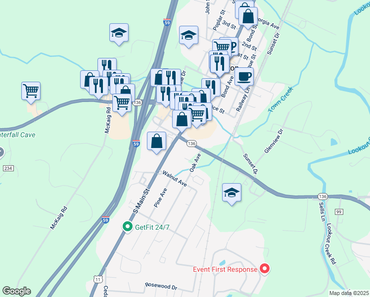 map of restaurants, bars, coffee shops, grocery stores, and more near 11910 South Main Street in Trenton