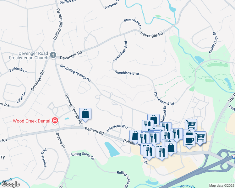 map of restaurants, bars, coffee shops, grocery stores, and more near 107 Castellan Drive in Greer