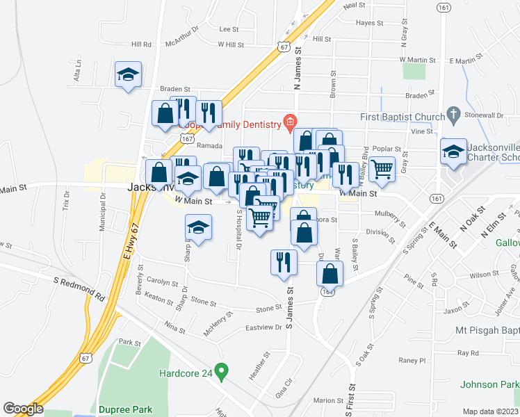 map of restaurants, bars, coffee shops, grocery stores, and more near 1006 Burman Drive in Jacksonville
