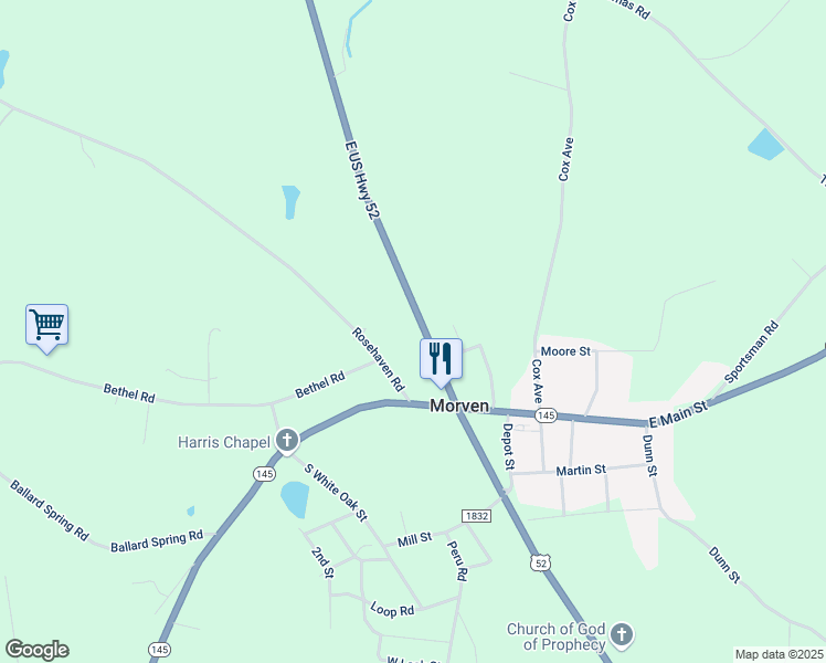 map of restaurants, bars, coffee shops, grocery stores, and more near 7720 U.S. 52 in Morven