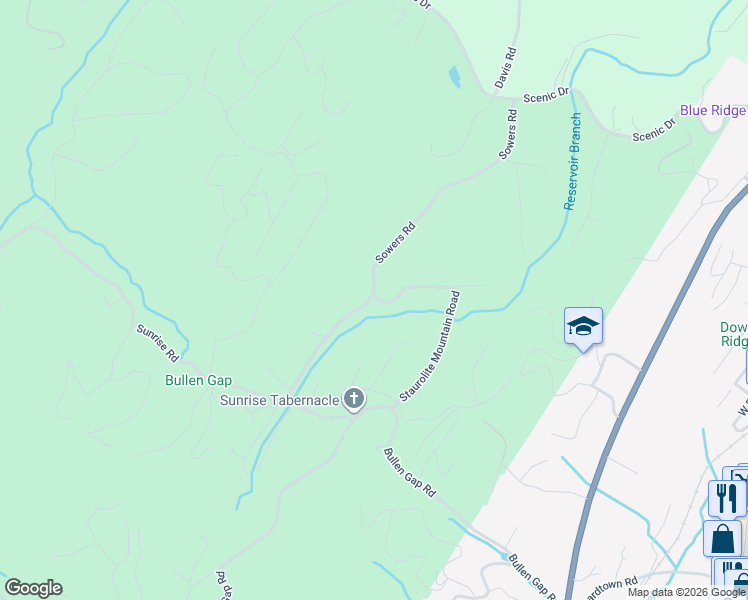 map of restaurants, bars, coffee shops, grocery stores, and more near 650 Staurolite Mountain Road in Blue Ridge
