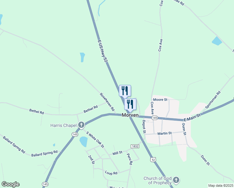 map of restaurants, bars, coffee shops, grocery stores, and more near 7720 U.S. 52 in Morven