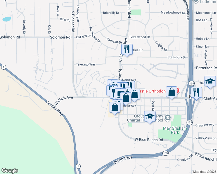 map of restaurants, bars, coffee shops, grocery stores, and more near in Santa Maria