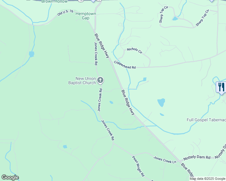 map of restaurants, bars, coffee shops, grocery stores, and more near 101 Jean Drive in Blairsville