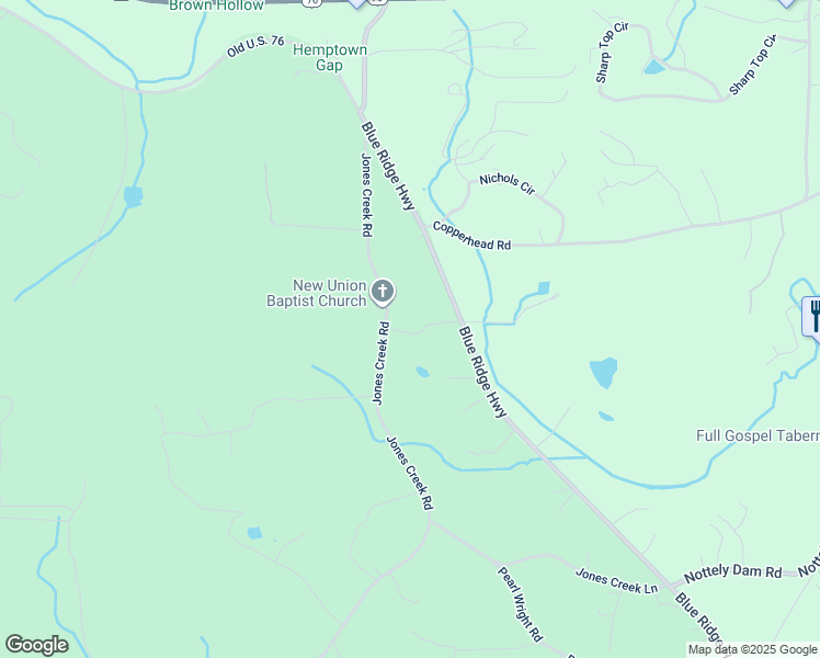 map of restaurants, bars, coffee shops, grocery stores, and more near 101 Jean Drive in Blairsville