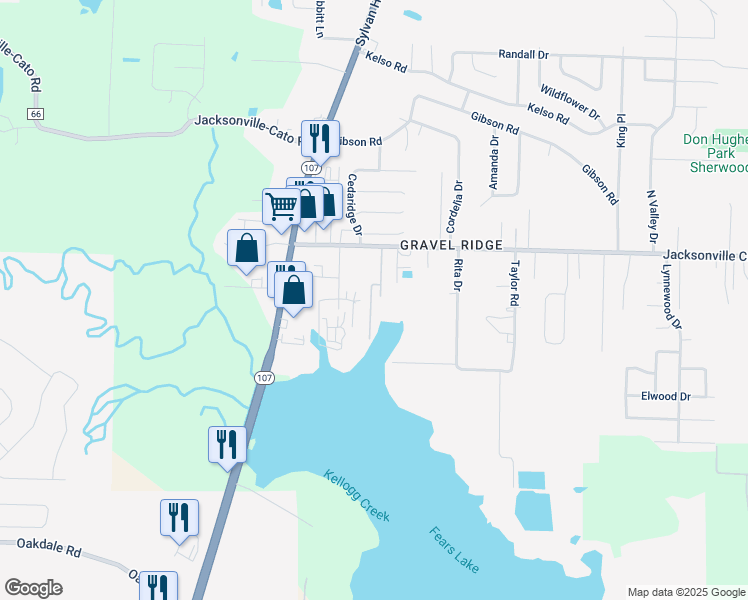 map of restaurants, bars, coffee shops, grocery stores, and more near 299 Beth Drive in Gravel Ridge