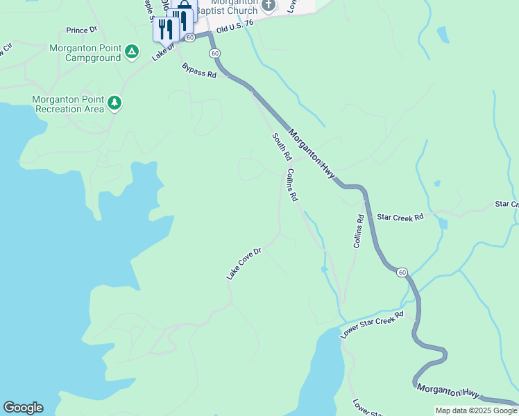 map of restaurants, bars, coffee shops, grocery stores, and more near 156 Lake Cove Dr in Morganton