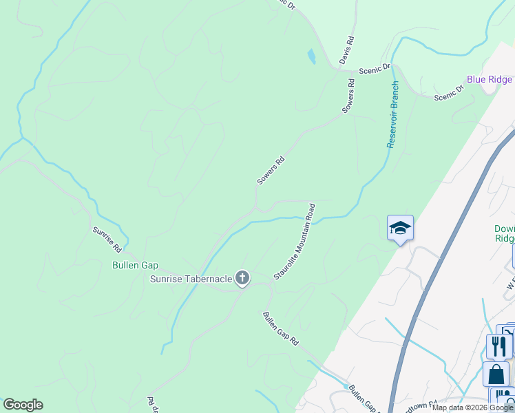 map of restaurants, bars, coffee shops, grocery stores, and more near 650 Staurolite Mountain Road in Blue Ridge