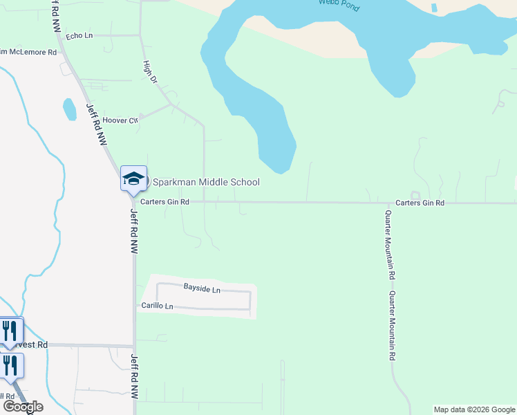 map of restaurants, bars, coffee shops, grocery stores, and more near 2524 Carters Gin Road in Toney