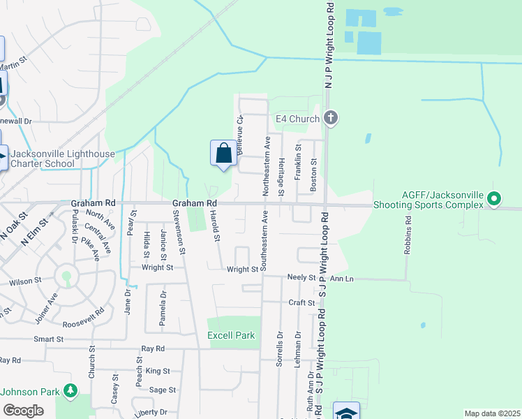 map of restaurants, bars, coffee shops, grocery stores, and more near 1521 Graham Road in Jacksonville