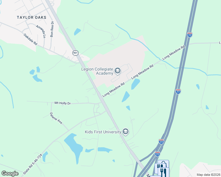 map of restaurants, bars, coffee shops, grocery stores, and more near 3171 Long Meadow Road in Rock Hill