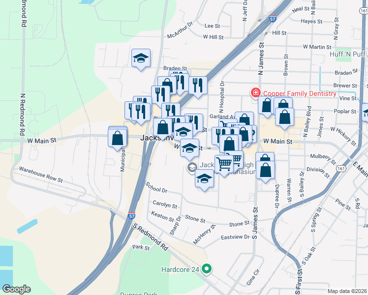 map of restaurants, bars, coffee shops, grocery stores, and more near 201 Sharp Drive in Jacksonville