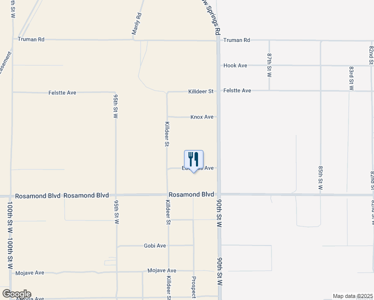 map of restaurants, bars, coffee shops, grocery stores, and more near Stetson Avenue in Rosamond