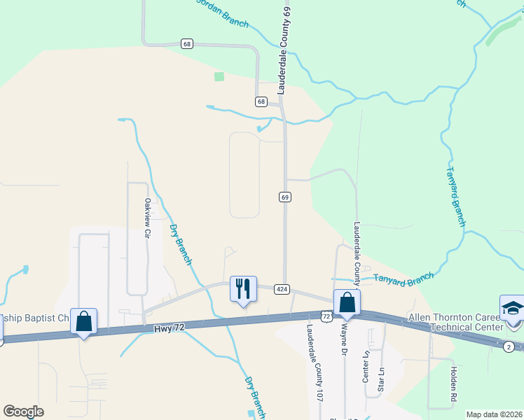 map of restaurants, bars, coffee shops, grocery stores, and more near 230-630 Cloverleaf Circle in Killen