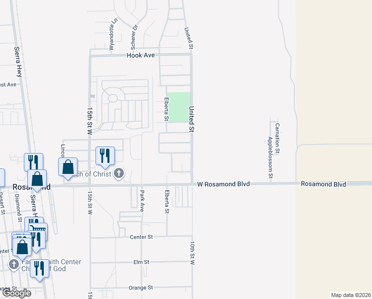 map of restaurants, bars, coffee shops, grocery stores, and more near 1032 Fairwind Avenue in Rosamond
