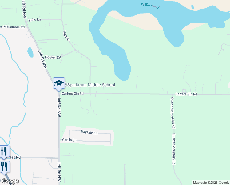 map of restaurants, bars, coffee shops, grocery stores, and more near 2524 Carters Gin Road in Toney