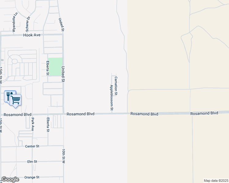 map of restaurants, bars, coffee shops, grocery stores, and more near 608 Gardenia Court in Rosamond