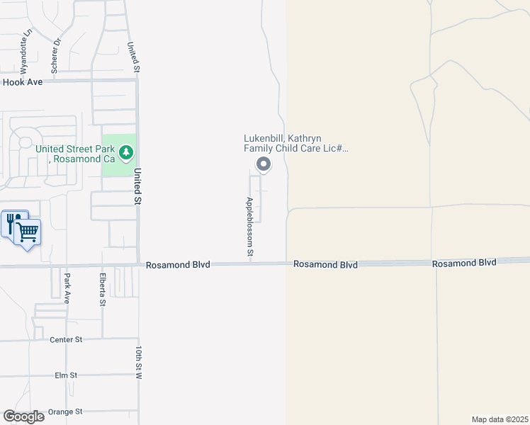 map of restaurants, bars, coffee shops, grocery stores, and more near 3150 Carnation Street in Rosamond