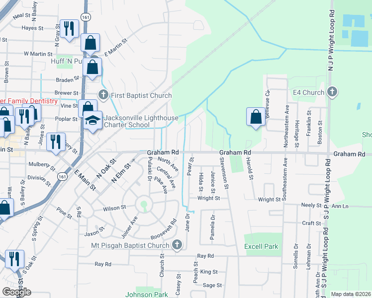 map of restaurants, bars, coffee shops, grocery stores, and more near 101 Palm Street in Jacksonville