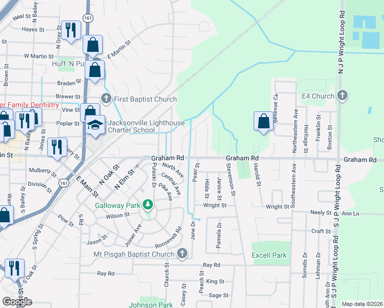 map of restaurants, bars, coffee shops, grocery stores, and more near 104 Palm Street in Jacksonville