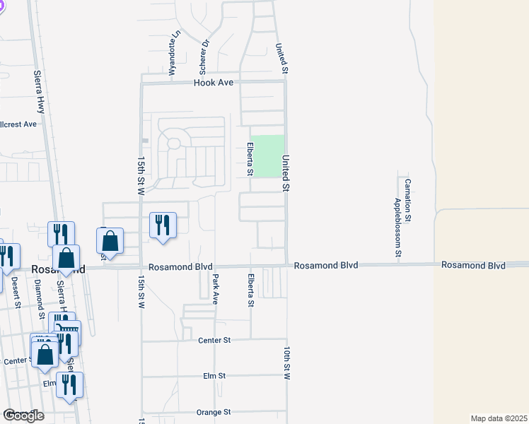 map of restaurants, bars, coffee shops, grocery stores, and more near 1040 Fairwind Avenue in Rosamond