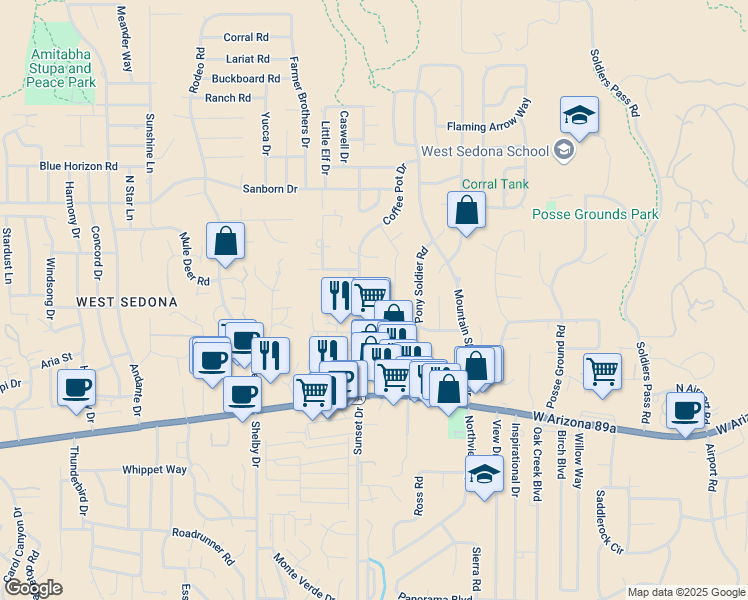map of restaurants, bars, coffee shops, grocery stores, and more near 260 Coffee Pot Drive in Sedona