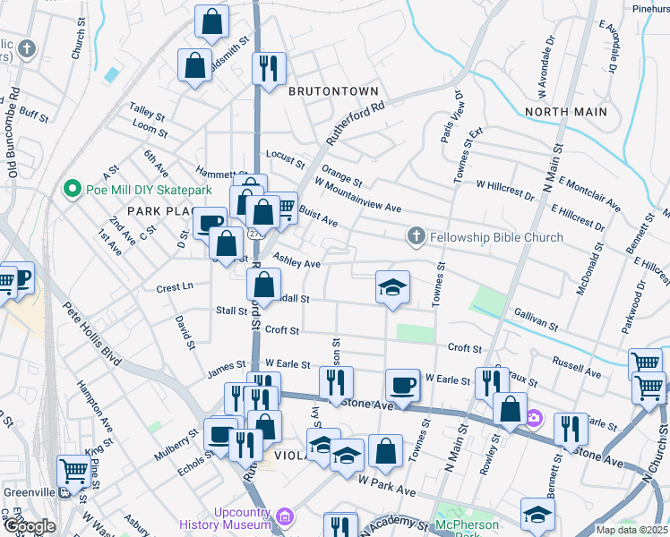 map of restaurants, bars, coffee shops, grocery stores, and more near 4 Claret Drive in Greenville