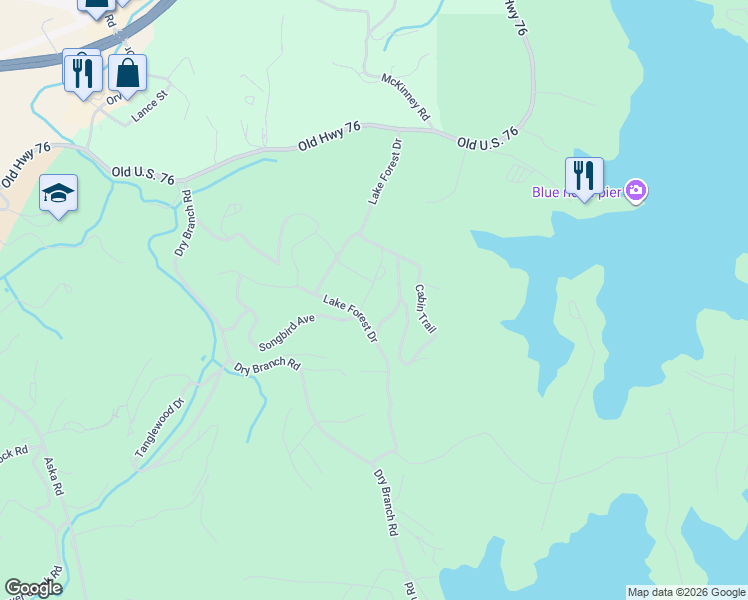 map of restaurants, bars, coffee shops, grocery stores, and more near 121 Wilderness Trail in Blue Ridge