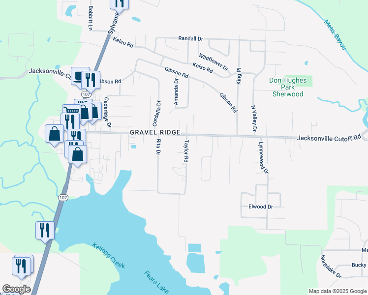 map of restaurants, bars, coffee shops, grocery stores, and more near 119 Taylor Road in Jacksonville