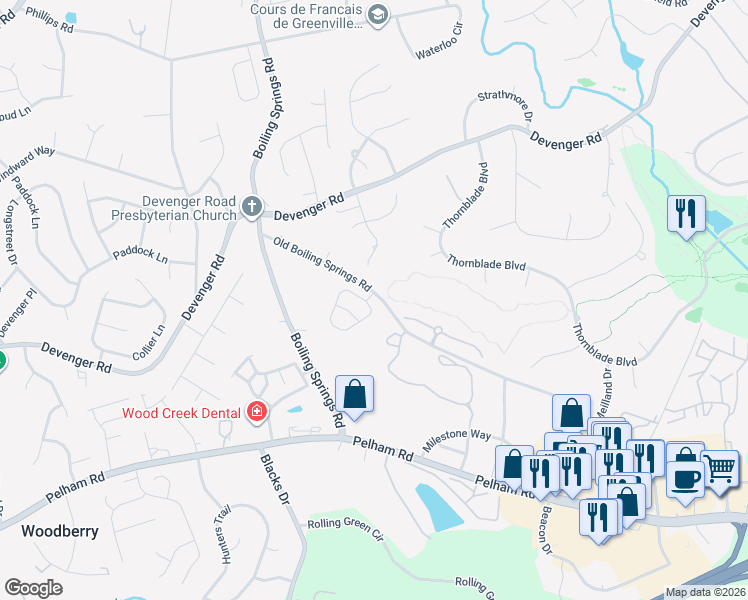 map of restaurants, bars, coffee shops, grocery stores, and more near 1212 Carriage Park Circle in Greer