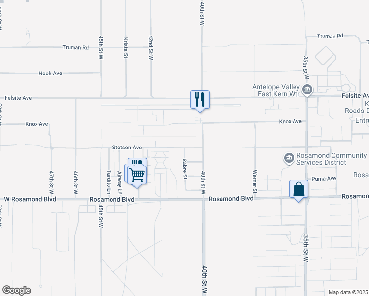 map of restaurants, bars, coffee shops, grocery stores, and more near Stetson Avenue in Rosamond