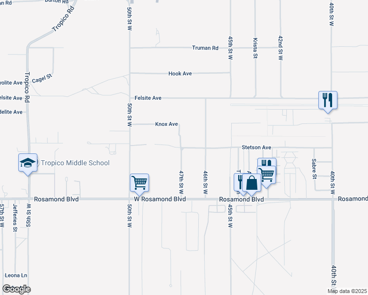 map of restaurants, bars, coffee shops, grocery stores, and more near 6800 Stetson Avenue in Rosamond
