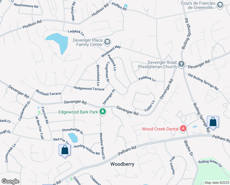 map of restaurants, bars, coffee shops, grocery stores, and more near 100 Longstreet Drive in Greer